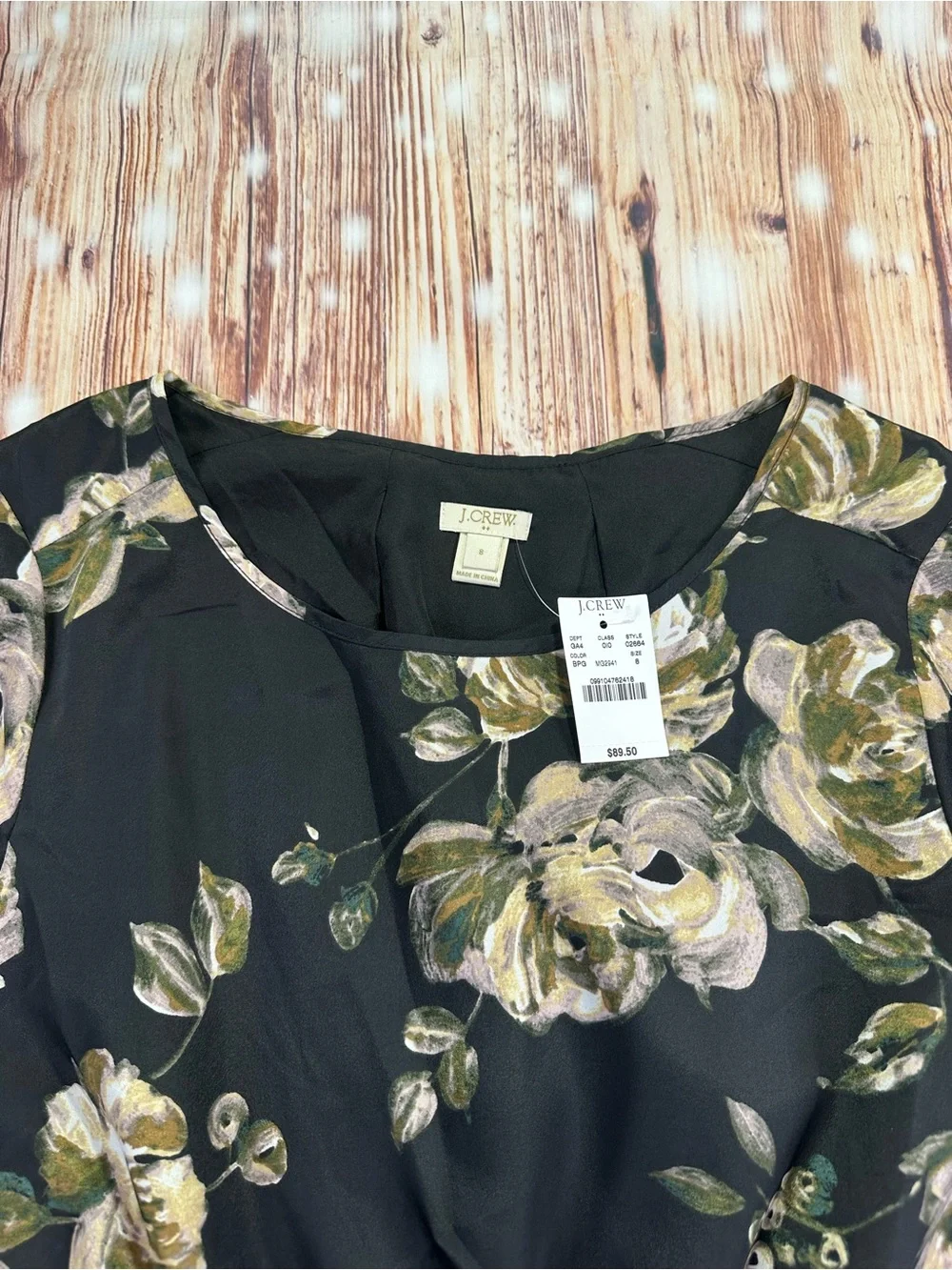 NWT J. Crew Black Floral Long Sleeve Tulip Hem Dress - Size 8  Polyester